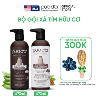 Combo dầu gội dầu xả tím hữu cơ khử vàng, giữ màu cho tóc tẩy nhuộm, phục hồi hư tổn Color Harmony Purple Pura D'or
