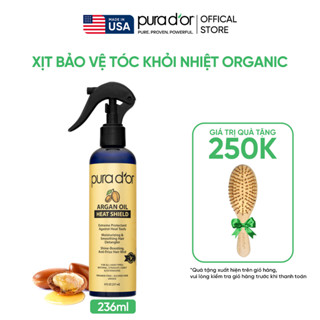 Xịt bảo vệ tóc khỏi nhiệt Argan Oil Heat Shield Pura D'or 236ml Organic, giữ nếp tóc mềm