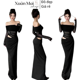 Đầm lưới trễ vai khoét hông xuyên thấu form dài ôm body nữ đi tiệc đi chơi đi biển xuanmaishop12