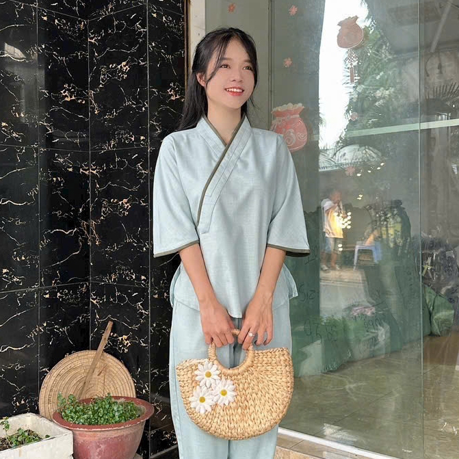 NHẬT NỮ Linen nữ Trang phục truyền thống, Quần Áo nữ Phật Tử, đồ lam Đi Chùa, đồ bộ mặc nhà mẫu nữ v