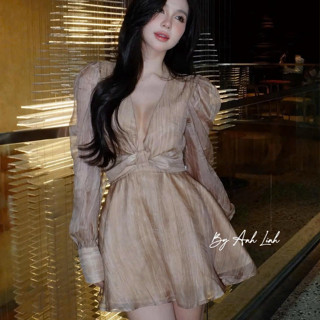 váy tiểu thư sang chảnh,váy thiêt kế sang chảnh váy xinh tiểu thư tay dài chất tơ ánh eo dây buộc xinh xỉu K383