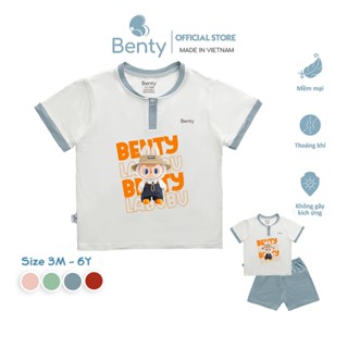 Bộ cộc tay cổ trụ in hình labubu BENTY BT110 dễ thương, bộ quần áo cho bé trai, bé gái mặc đi chơi