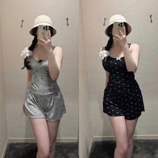  Set Bộ Ngủ 2 Dây In Hình Nơ Đồ Ngủ Nữ Chất Liệu Thun Tăm Hè Mềm Mịn Co Giãn 