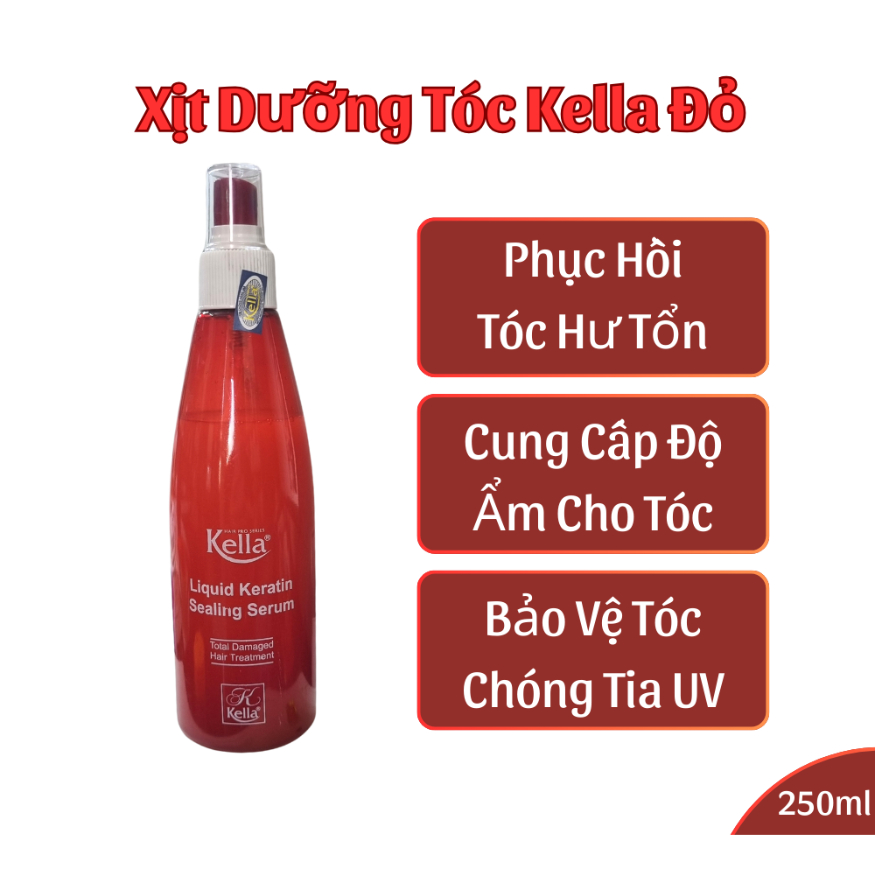 Xịt dưỡng tóc kella keratin phục hồi tóc hư tổn Kella 250ml.