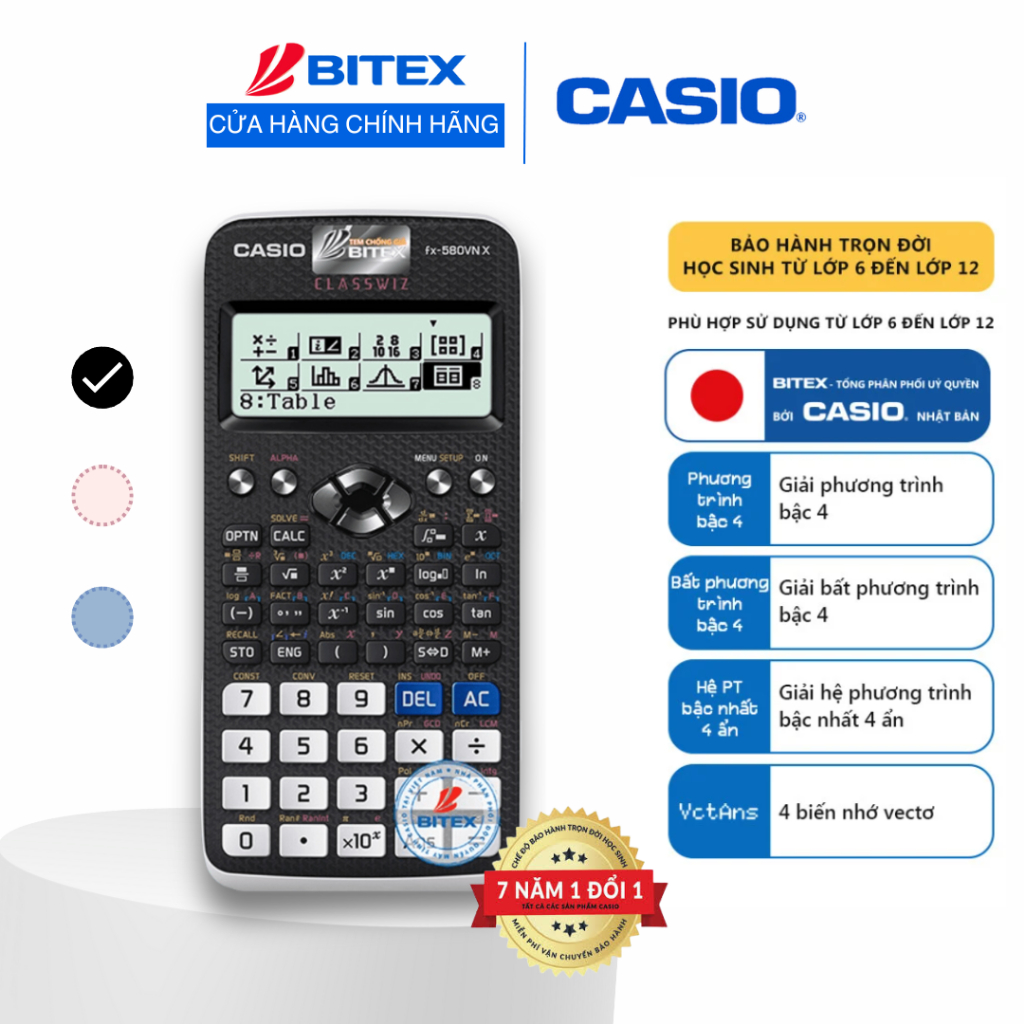 [VC] Máy tính học sinh Casio FX-580VN X Cấp 2 3 Chính hãng Bảo hành 7 năm 1 đổi 1 toàn quốc