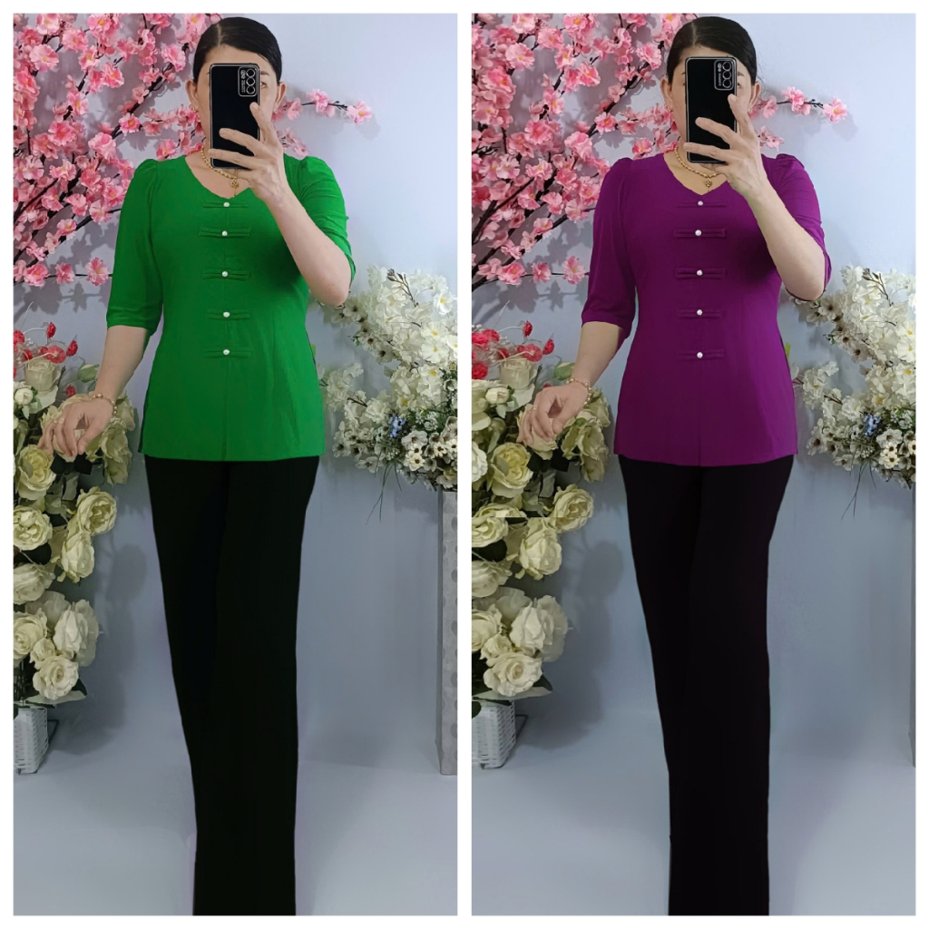 Bộ Lẻ (Áo Bà Ba Tay Lỡ + Quần Đen Ống Rộng)