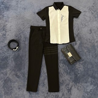  sét quần âu 4 xọc đen+ áo sơ mi nam thêu chữ ký phng cách boy phố 