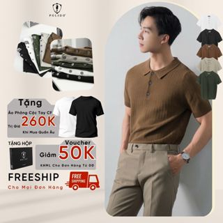 Áo polo nam dệt kim cộc tay POLIDO phối cúc đen chất len cao cấp mềm mại dáng regular thời trang nam