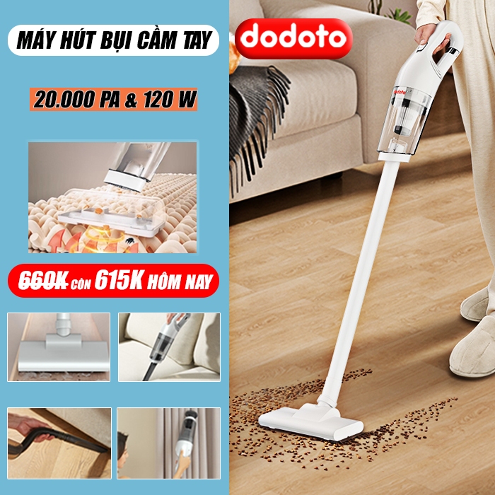 Máy hút bụi cầm tay dodoto LT113CG, Hút bụi cầm tay mini không dây giường nệm,ô tô, lực hút 20.000Pa