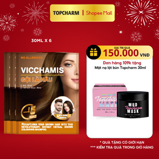 Dầu gội phủ bạc màu nâu hạt dẻ Vicchamis 30ml gội là nâu dưỡng tóc chiết xuất nhân sâm Mua 7 Nhận 14 - TOPCHARM