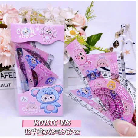 Bộ 4 dụng cụ eke học sinh Babythree - 1 bộ eke thước kẻ đo góc tam giác vuông