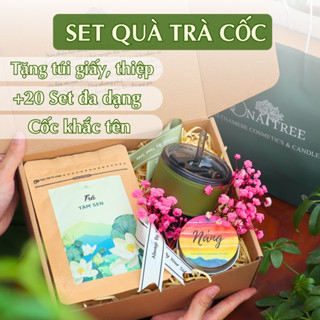 Set quà sinh nhật cho nữ gồm Trà thảo mộc, Cốc KHẮC TÊN theo yêu cầu Kèm Thiệp và Túi Đựng ONATREE, Quà Tặng 20/10