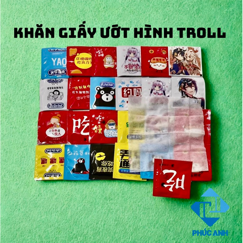 SET 10-50 Gói Khăn Giấy Ướt Hình BCS TROLL Nhiều Hoạ Tiết B079