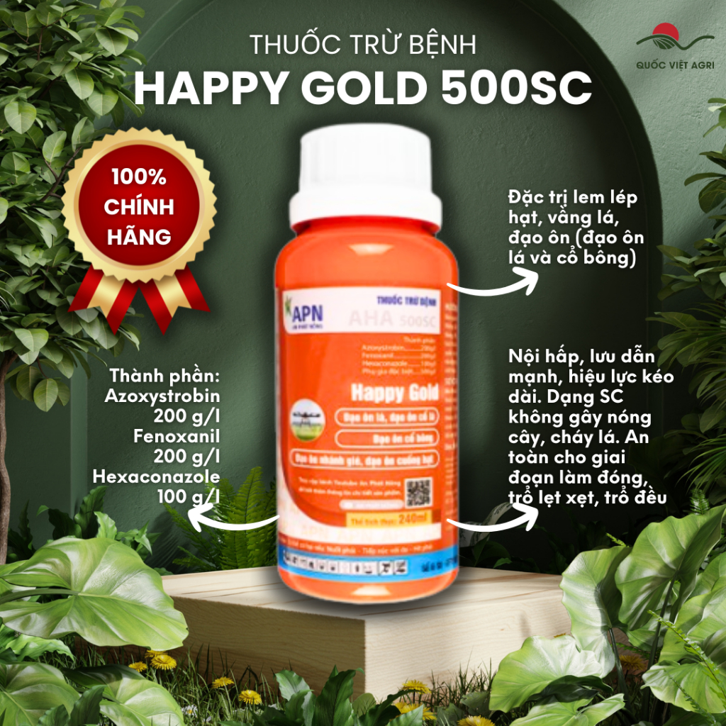 Thuốc trừ bệnh HAPPY GOLD 500SC (chai 240ml) - Azoxystrobin 200g/l + Hexaconazole 100g/l + Fenoxanil