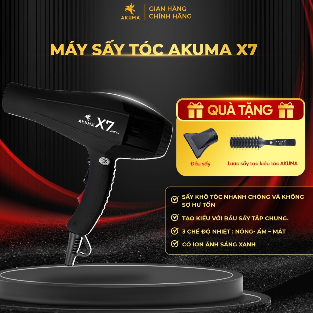 Máy Sấy Tóc AKUMA X7 Công Suất Lớn 1900W Dành Cho Salon Tóc Chuyên Nghiệp, 2 Chiều Nóng Lạnh, Lõi Đồ