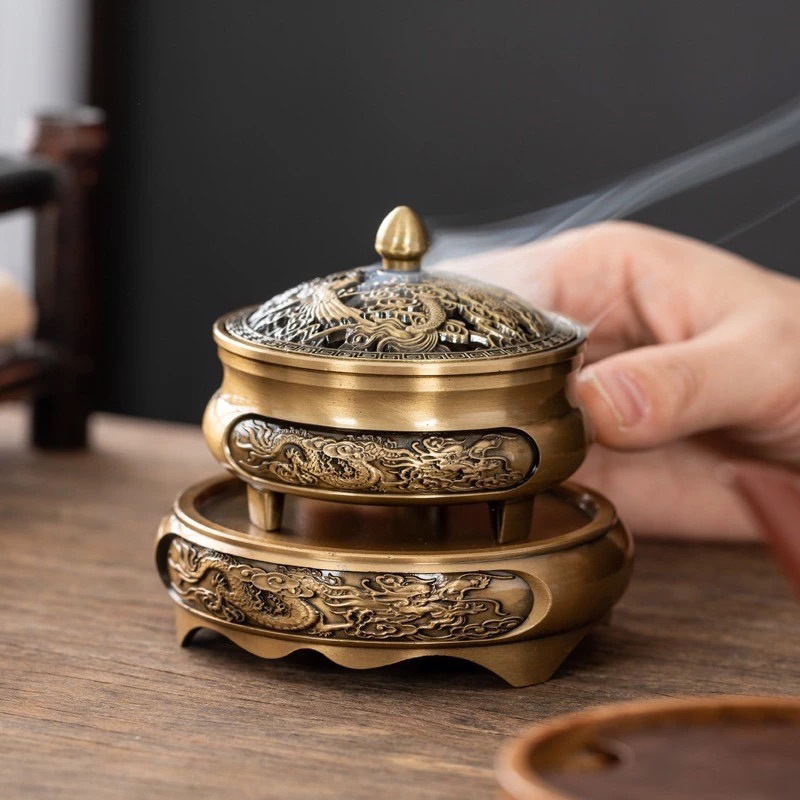 ( hàng loại 1-ảnh thật) Lư Trầm Đồng 3 Chân, Lư Xông Trầm Hương, Đỉnh đốt nhang bằng đồng
