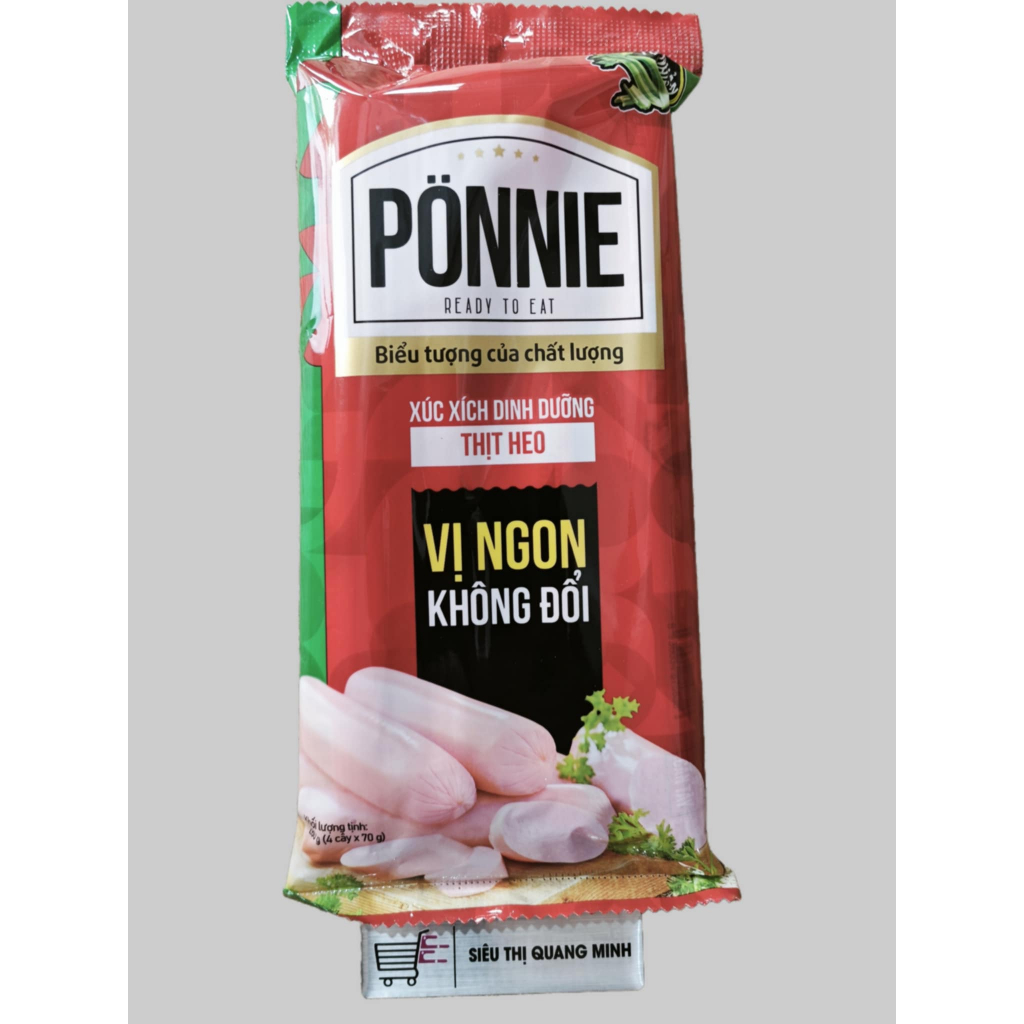Gói Lớn Xúc Xích Dinh Dưỡng Ponnie Thit Heo Bảo Quản Tự Nhiên Từ Cần Tây 280g (4 Cây x 70g)