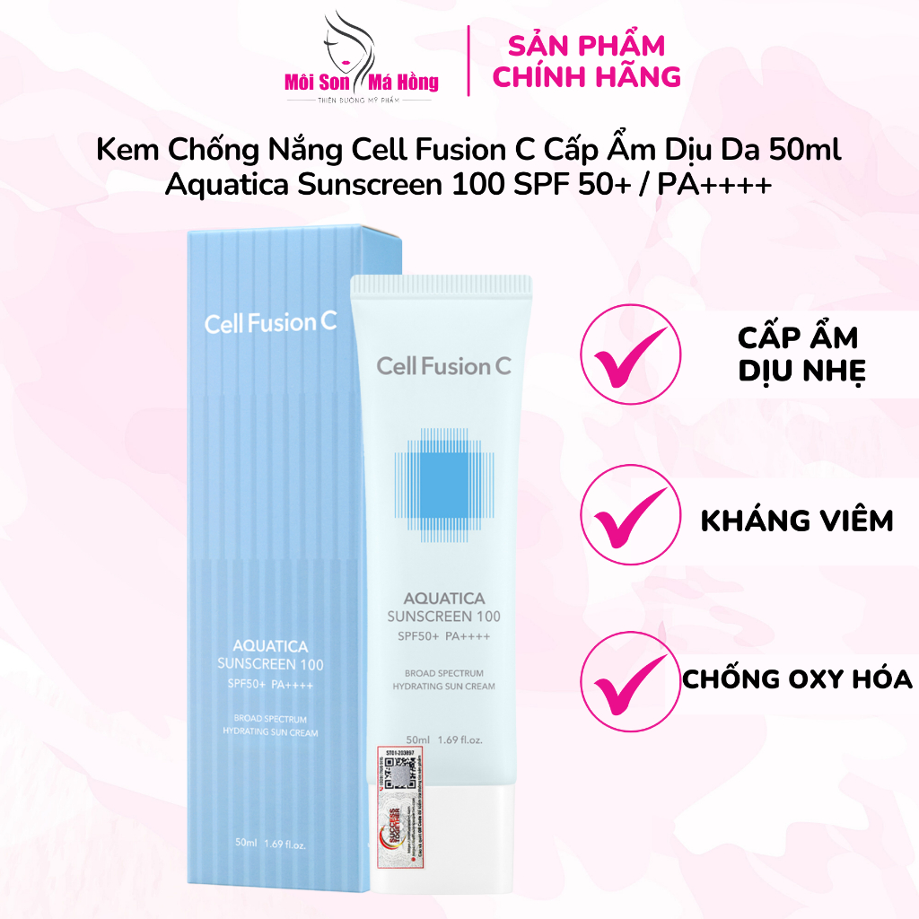 Kem Chống Nắng Cell Fusion C Cấp Ẩm Dịu Da 50ml Aquatica Sunscreen 100 SPF 50+ / PA++++