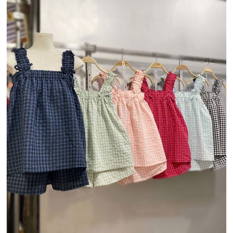 Set Bộ Nữ 2 Dây Chun Nhún Siêu Xinh Kẻ 2s