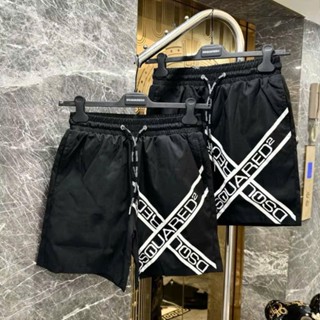Quần Short Gió Nam DSQ Đen In Vạch Chữ Băng Rôn Sọc Chéo Dấu X Cạp Chun Dây Thắt . Quần Đùi Siêu Cấp Dành Cho Anh Em