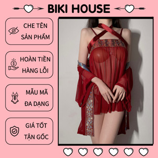 Trang phục cosplay cổ trang anime Trung Hoa ren xuyên thấu sexy gơi cảm set Hán phục áo choàng ngủ kèm yếm mềm mịn N788