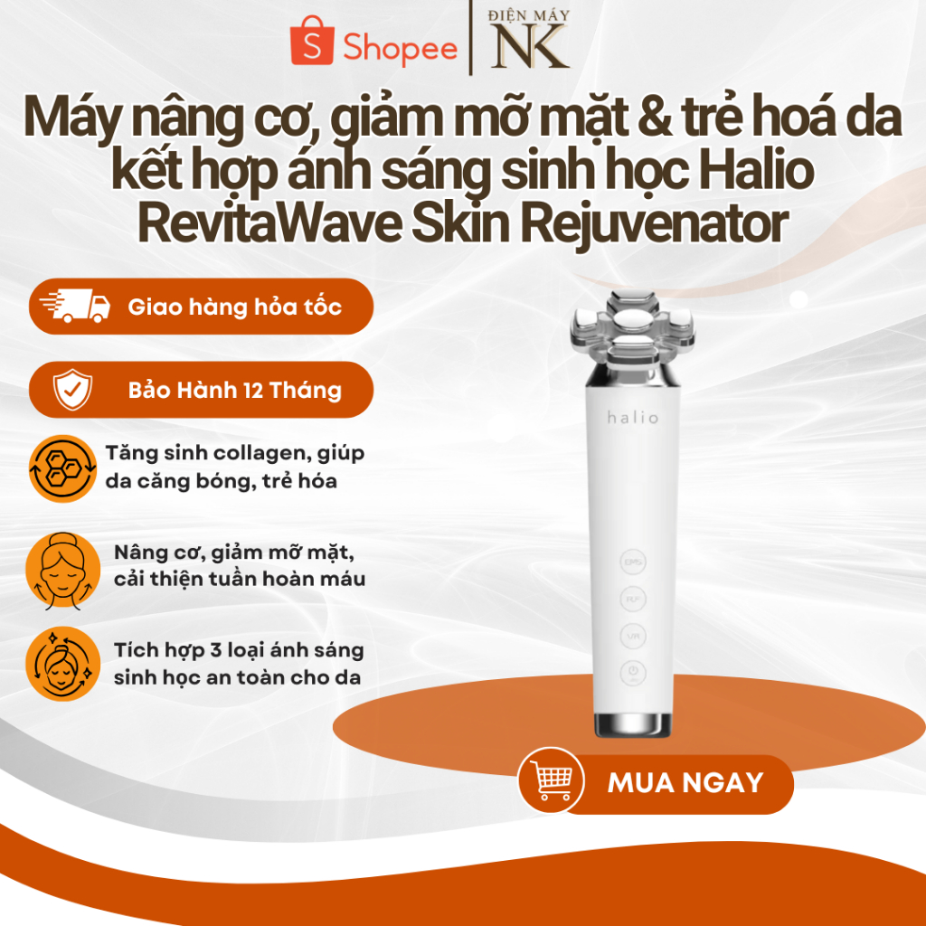 Máy nâng cơ giảm mỡ mặt & trẻ hoá da kết hợp ánh sáng sinh học Halio RevitaWave Skin Rejuvenator