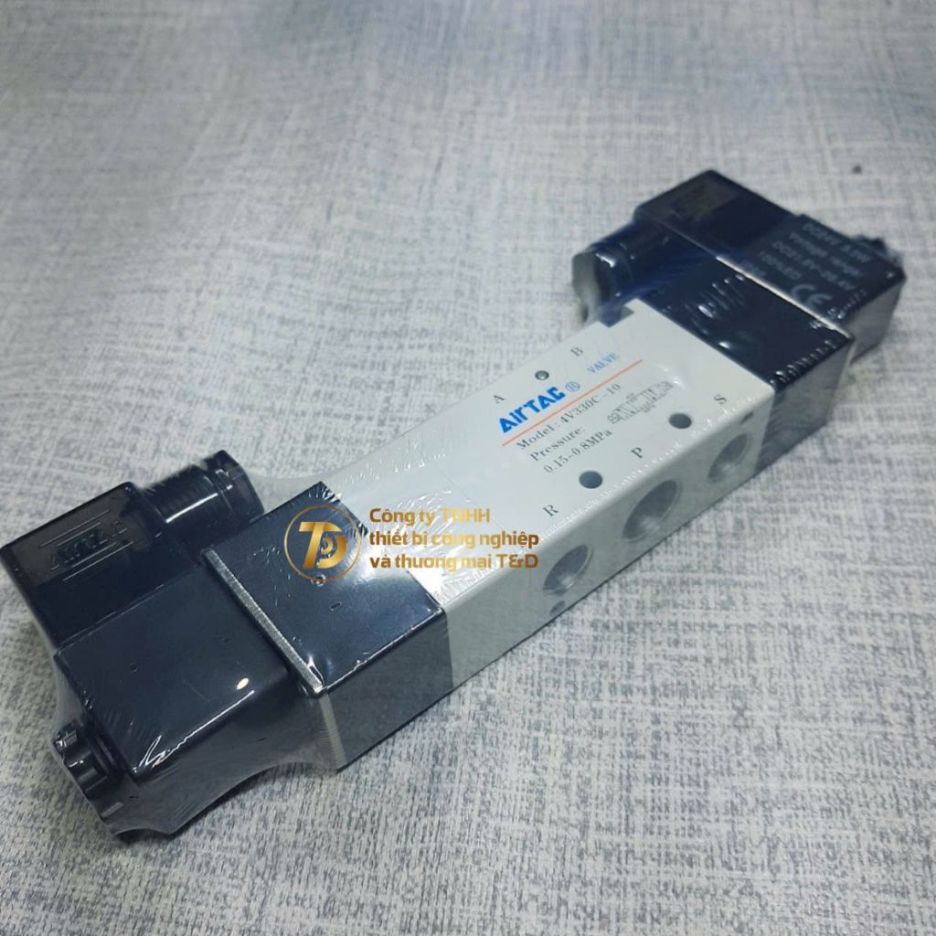 Van điện từ khí nén 4V330C-10  3 vị trí – 2 đầu coil điện từ, ren 3/8” (ren ~17mm)