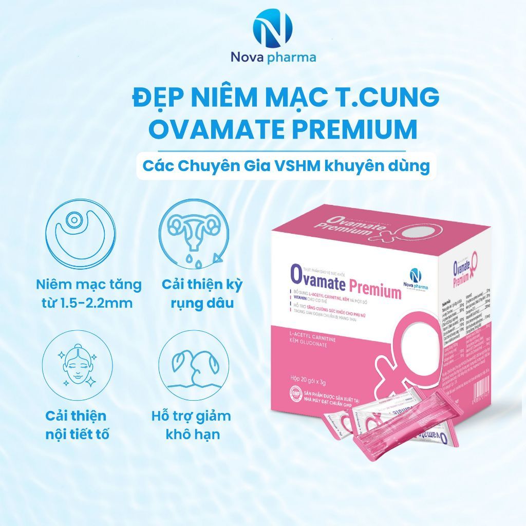 Dày Niêm Mạc TC Ovamate Premium Nova Pharma, Điều K.inh,Điều Nội Tiết,Mom Sớm Có Tin Vui,Hộp 20 Gói