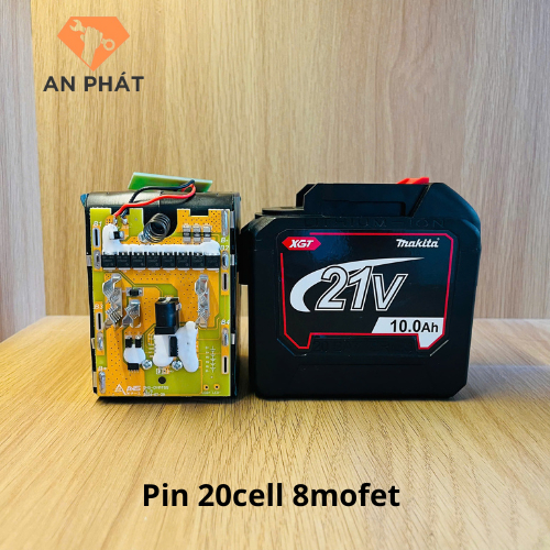 Pin 20 cell mạch 8 mosfets chống ngắt tải, vỏ chống sốc, pin máy khoan Makita 21v chân pin phổ thông