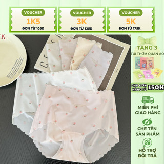 Combo 10 Quần Lót Nữ Su Lụa Thạch Băng Tàng Hình Cạp Cao Hoạ Tiết Hình Trái Dâu Siêu Xinh QL233