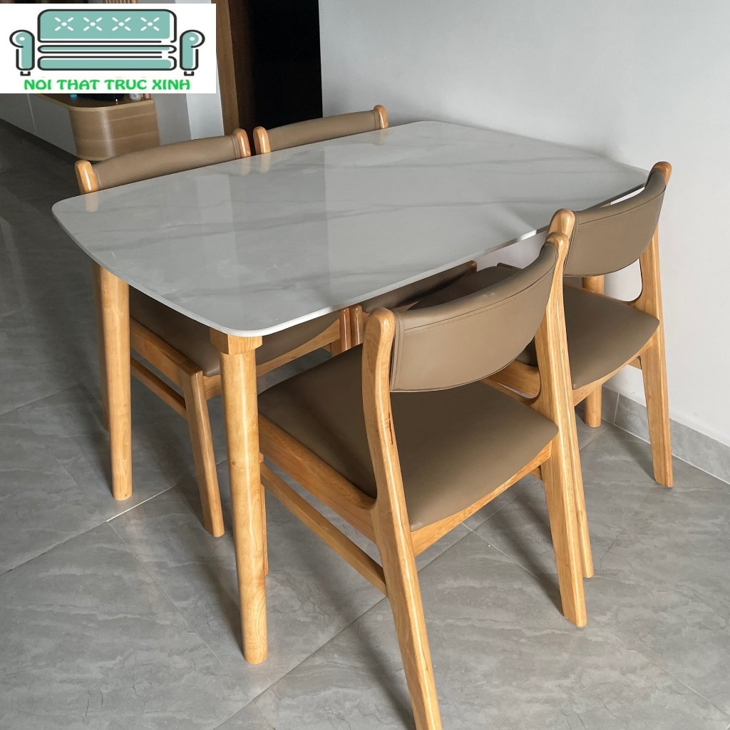 Bộ bàn ăn 4 ghế+ bàn đá ceramic( Freeship HCM Dĩ An BH )