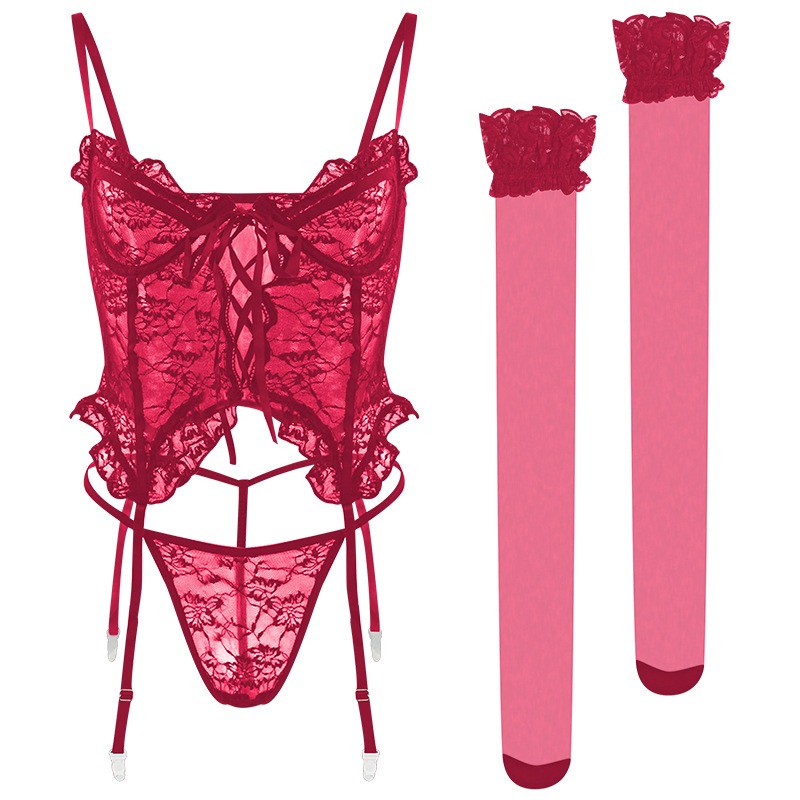 Đồ lót ren xuyên thấu kèm đại garter nịt tất gợi cảm cuốn hút set lingerie phong cách quyến rũ lãng mạng BIKI HOUSE N815 | BigBuy360 - bigbuy360.vn