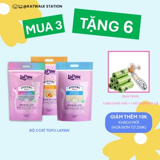 Bộ 3 Cát Tofu Lapaw [Tặng 5 túi đựng chất thải +1 đồ chơi con cá]