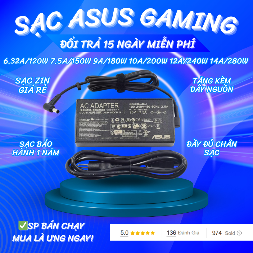 Sạc ASUS Gaming - ASUS ROG Strix, ASUS TUF Gaming, ROG Zephyrus, TUF Dash BẢO HÀNH 1 NĂM