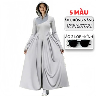 Áo chống nắng toàn thân dáng váy 2 lớp dày dặn ,chất thun lạnh mềm mát có mũ rộng vành chống tia UV, thiết kế thời trang