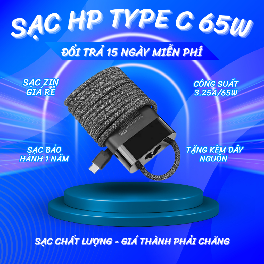 SẠC LAPTOP HP TYPE C 65W NEW ZIN BẢO HÀNH 2 NĂM LỖI ĐỔI MỚI