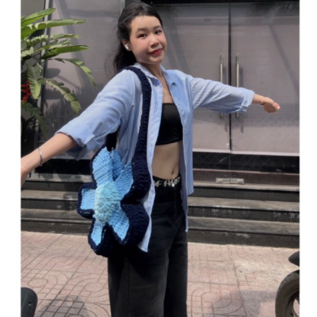 (Ảnh Thật) TÚI LEN BÔNG HOA HANDMADE, BLOOM FLOWER BAG Xanh Dương 🌸