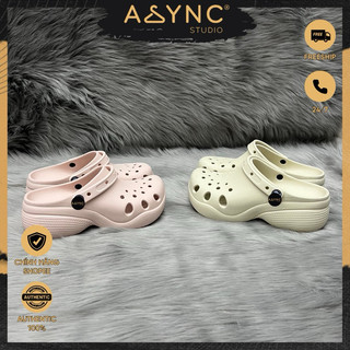 (Auth) Dép Sục Aura Classic Clog Unisex Nam Nữ Màu Trắng Đen Kem Bone Hồng Đế Cao 5cm Cho Nữ - Async Studio