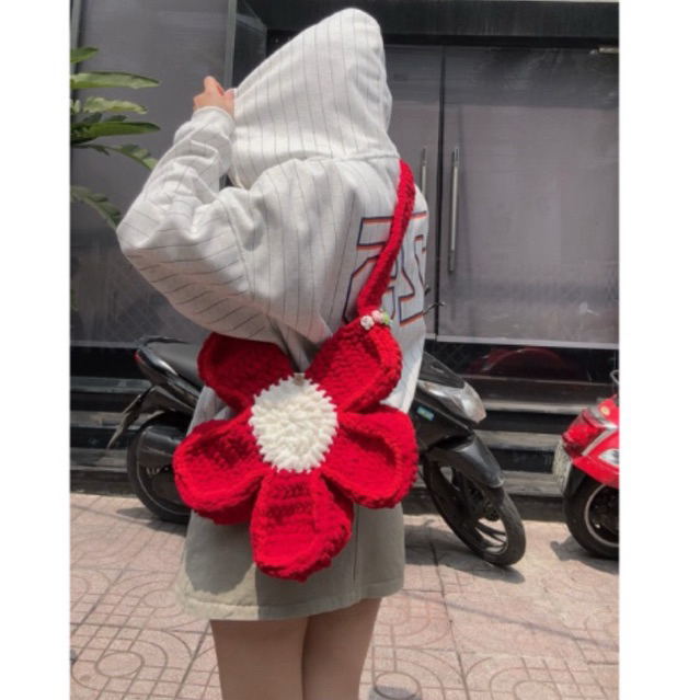 (Ảnh Thật) TÚI LEN BÔNG HOA HANDMADE, BLOOM FLOWER BAG ĐỎ 🌸❤️