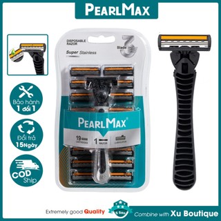 Bộ Dao Cạo râu PearlMax 19 Lưỡi Super Stainless (Dao 3 Lưỡi Kép) - Bộ 19 Lưỡi Thay Thế + 1 Cán