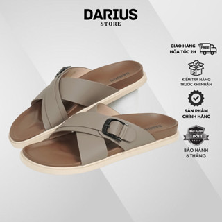 Dép da nam quai chéo cao cấp DARIUS chống nước đế 2 lớp thời trang êm chân, dép quai ngang sandal nam thời trang mã D352