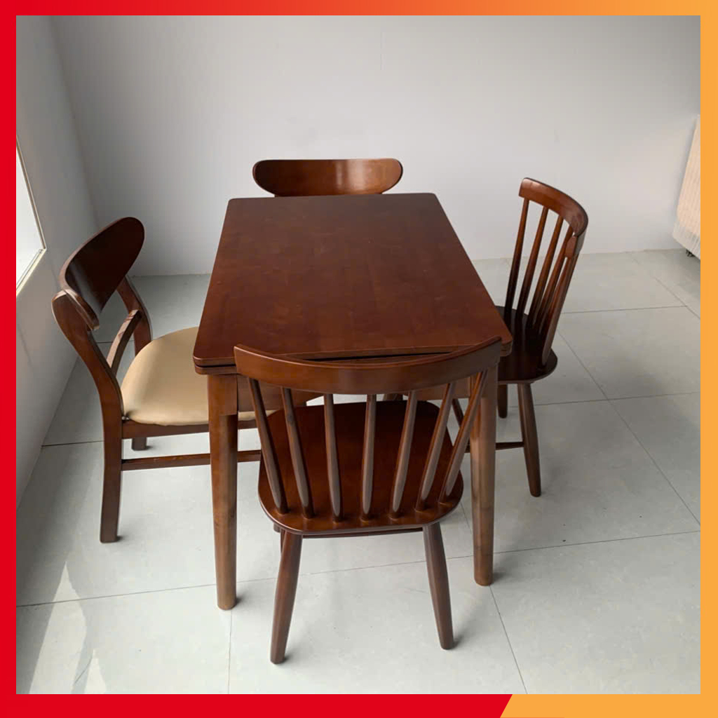 Bộ bàn ăn mặt bàn gấp gọn thông minh gỗ cao su