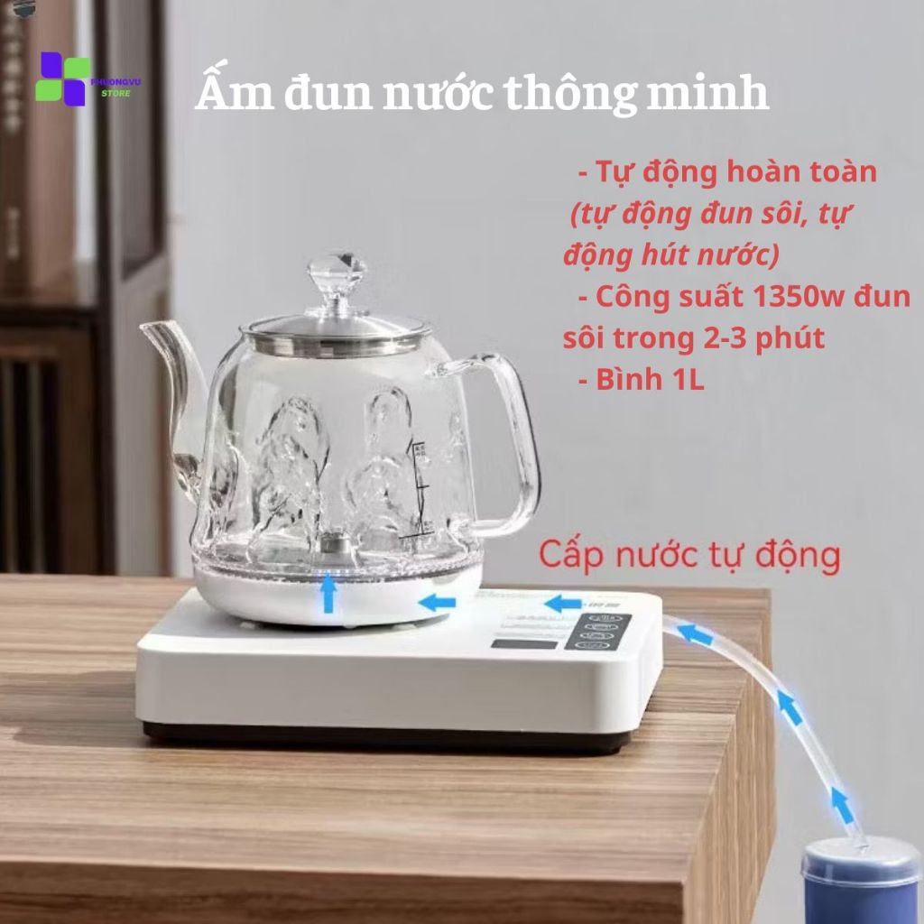 Ấm điện thông minh tự động hút nước và chống cháy hoàn toàn, thủy tinh trong suất chịu nhiệt chống nứt đun sôi siêu tốc