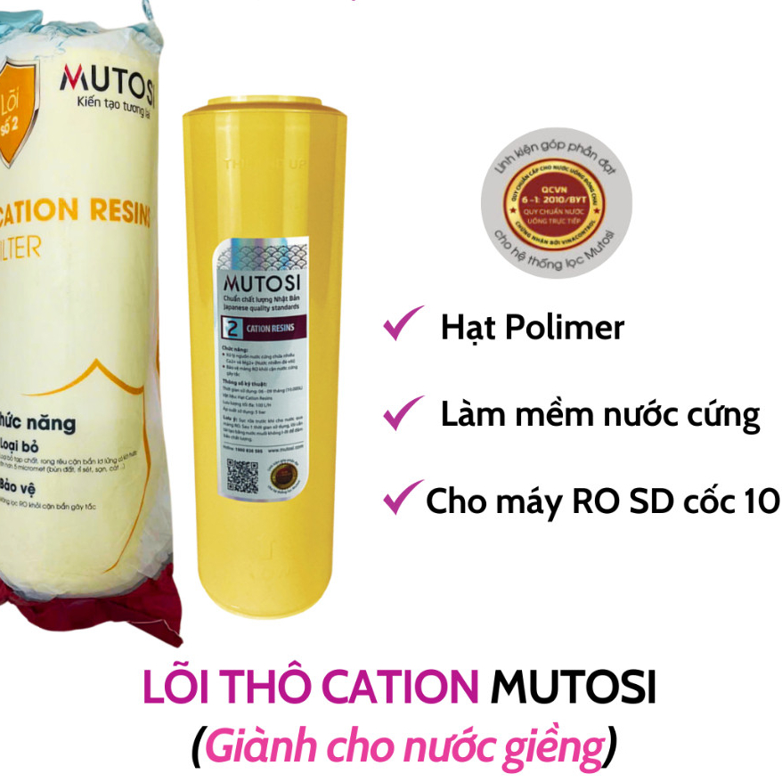Lõi Số 2 Cation Ion Exchange Mutosi Làm Mềm Nước Cứng Hấp Thụ Canxi Dùng Cho Máy Lọc Nước RO