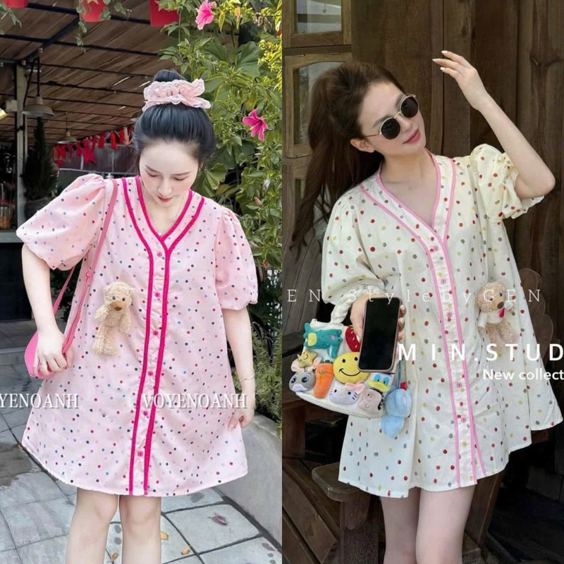 Bigsize Hiếu Hiếu Đầm babydoll viền kèm gấu 55-100kg