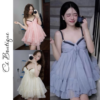 ( Ảnh chính chủ ) Đầm 2 dây "THẮT BÍM" babydoll dáng xoè nhiều tầng dễ thương đi biển đi chơi xinh xắn Cá Boutique