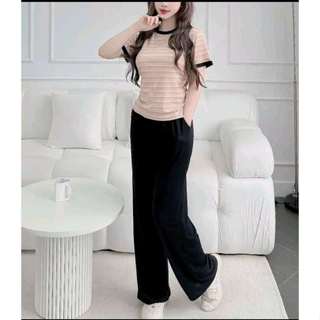 sét bộ thun tăm áo ép xọc mix quần ống suông nữ legging sang chảnh s32