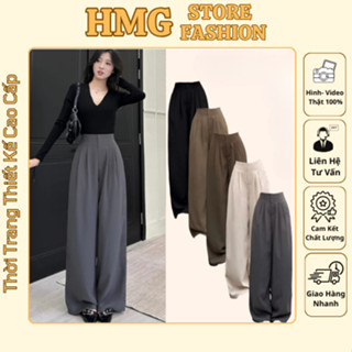 Quần ống rộng nữ cạp liền lưng cao vải GOLD NHẬT rũ mịn không nhăn - Quần suông nữ ống đứng khoá sườn tôn dáng MA91- HMG