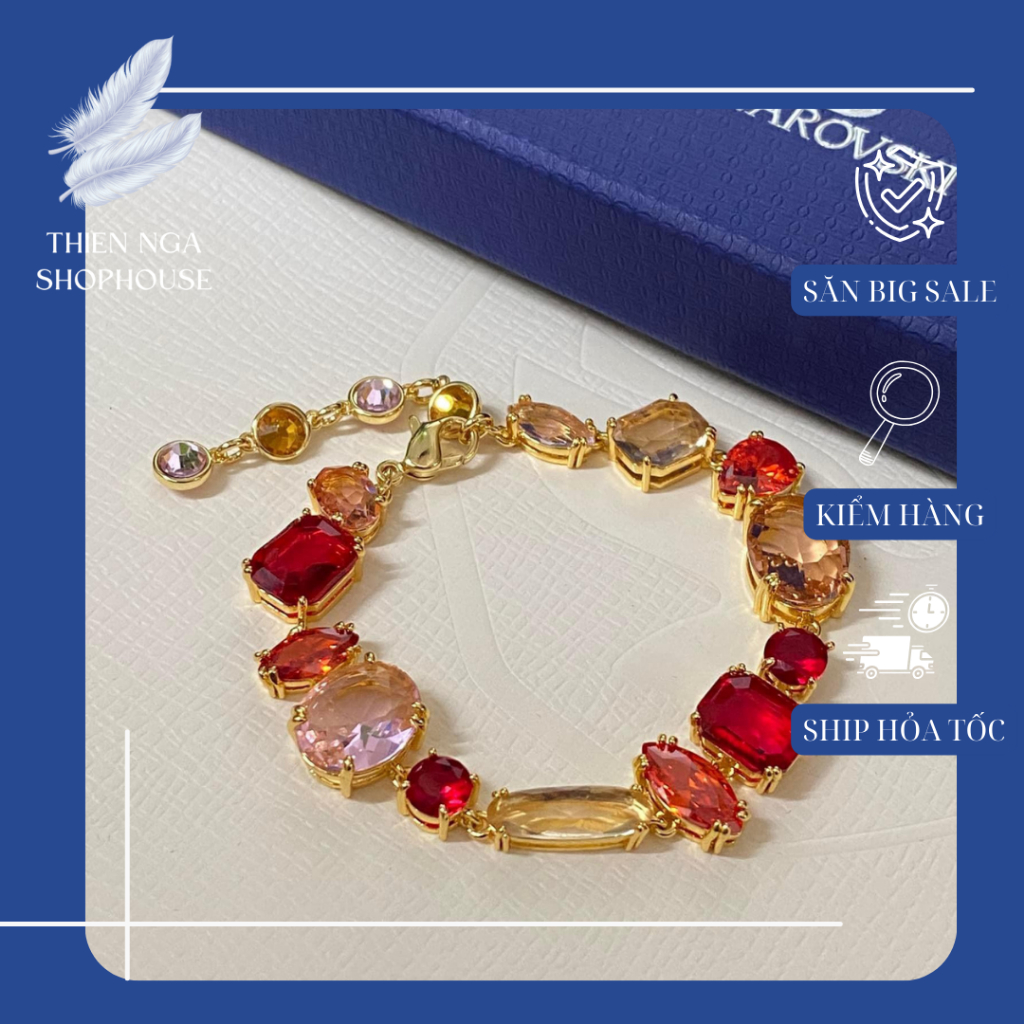 Vòng tay nữ, Trang sức Swarovski, Vòng tay Gema mix đỏ cam fullbox_thien_nga_viet_nam