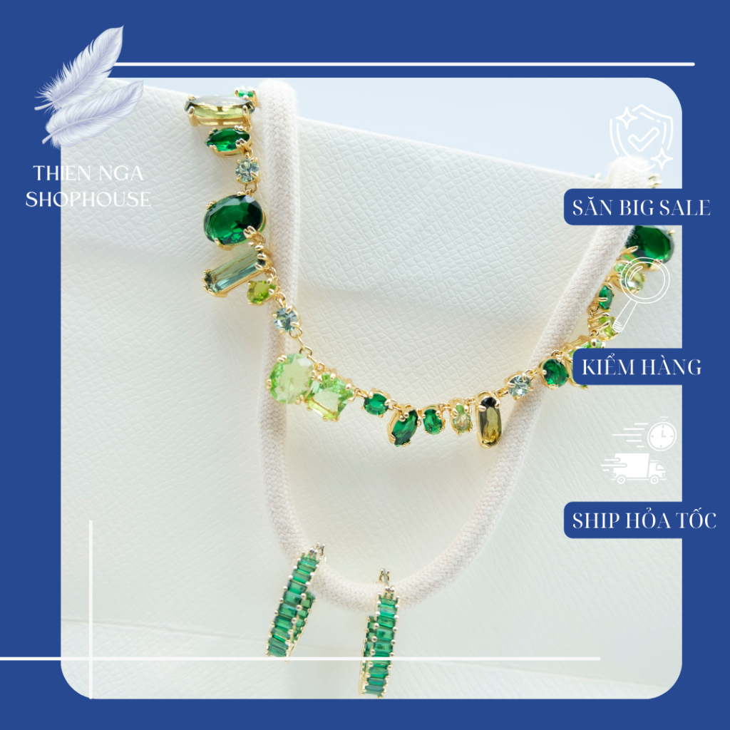 Vòng cổ nữ, Trang sức Swarovski, Vòng cổ Gema xanh lá mẫu mới